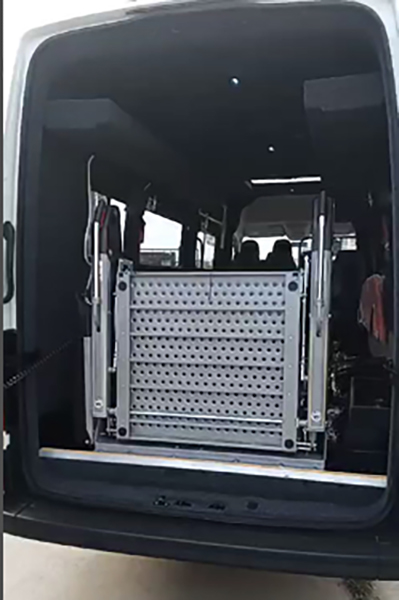 Folding platofrm lift Folded platform lift to allow for visibility over the top of the lift.